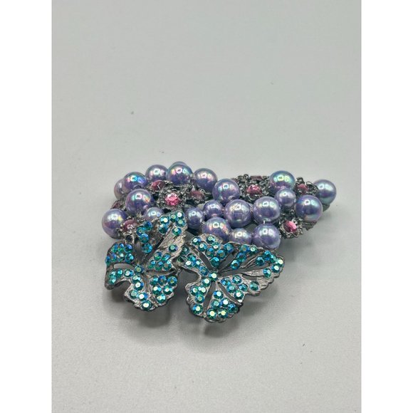 THELMA DEUTSCH Purple Pearls Grape Cluster Brooch Pin Borealis Aqua Rhinestones - Picture 6 of 11
